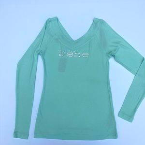 Bebe Double V-neck Ribbed Long-Sleeve Logo top (NWT)